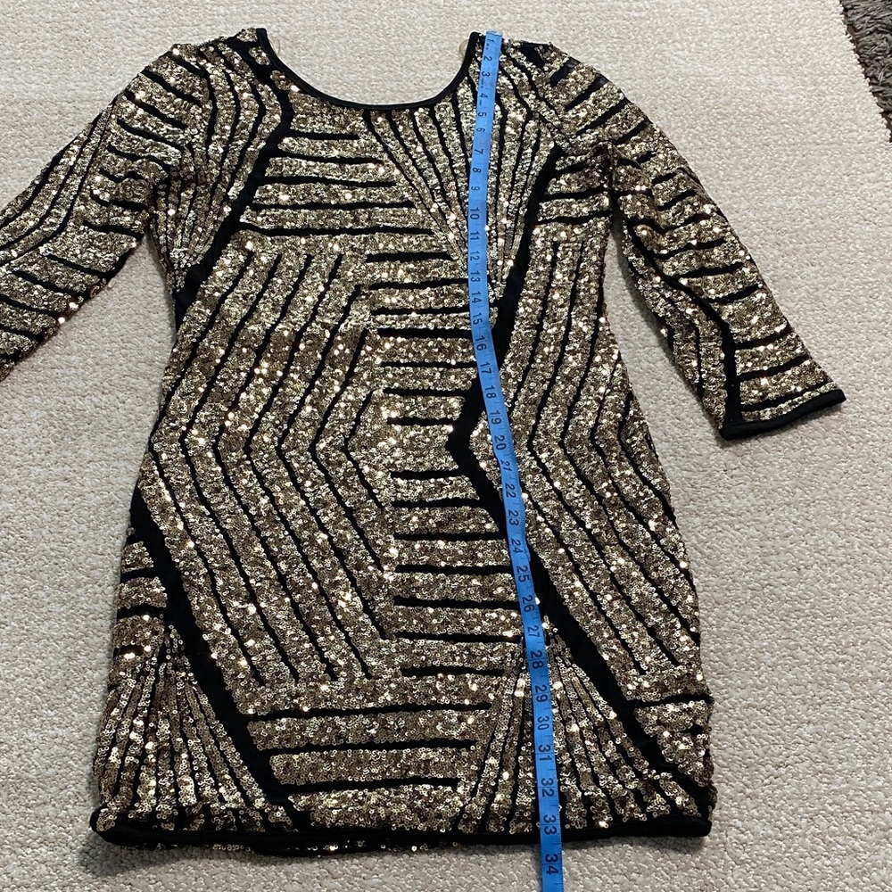 Gold Sequin Bodycon Dress with Black Accents - Picture 13 of 16